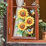 Adesivo da parete con girasole e farfalla, per decorazione d'interni, compatibile con pareti divisorie in vetro, scrivanie in legno, specchi e armadi lisci