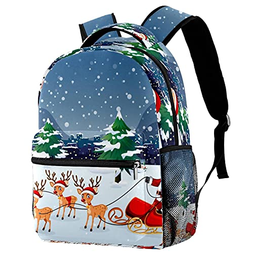 Sac à dos décontracté rouge avec motifs d'hiver pour l'école