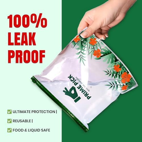 Image of Prime Pick Fresh Lock Zip Storage Bags Reusable Food Storage Zip Lock Bags 120 Micron Leak Proof Double Zipper BPA Free Food Grade Freezer Microwave Safe Green Large Pack of 40