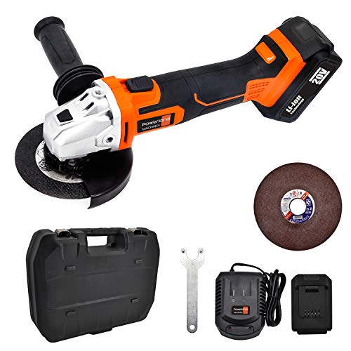 Amoladora Angular máx. 20 V 4.0A Brushless- Mango de Soporte Ergonómico Anti Vibración Con Disco de Corte, Batería, Cargador Y Bolso de Herramientas(RED) Powerland A001 Cover