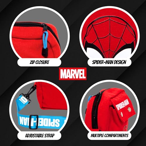 Marvel Spider Man Tasche Jungen, Umhängetasche im Klassischen Design, Verstellbare Tasche, Geschenk für Kinder und Jugendliche