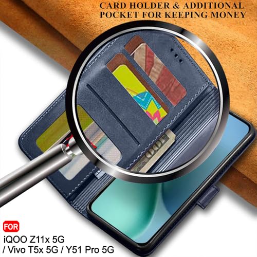 Image of TheGiftKart Flip Back Cover Case for iQOO Z11x 5G / Vivo T5x 5G / Vivo Y51 Pro 5G | Dual-Color Leather Finish | Inbuilt Stand & Pockets | Wallet Style Flip Case Cover (Faux Leather, Blue & Sky)