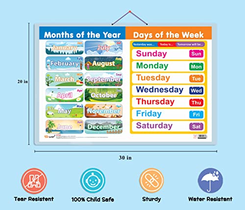 Image of MONTHS OF THE YEAR AND DAYS OF THE WEEK Educational chart with Big font and Dust resistant Lamination | 300 GSM Recyclable Chart SAHIL
