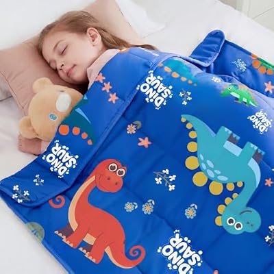 HOSUKKO Weighted Blanket - 3 lbs Blue Dinosaur Heavy Blanket, 20"x30", Small Size Breathable Lap Blanket