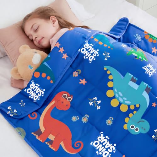 HOSUKKO Weighted Blanket - 5 lbs Blue Dinosaur Heavy Blanket...