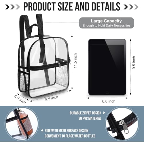 Image of Sweetude 6 Pcs Clear Backpack for Stadium Events Bulk 11.5x9.5x5.5 Inch Small Transparent Bag with Front Pocket for Concert Travel (Multicolor)