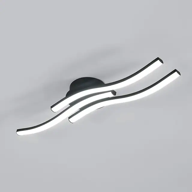 Lámpara de Techo LED Moderna 20W Negro, 3 Luces Curvas para Hogar