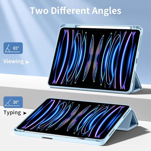 Image of TGK Rotating Case for iPad Pro 12.9 inch (2022 /2021 /2020 /2018, 6th /5th /4th /3rd Gen) with Pencil Holder 360 Degree Rotation Protective Trifold Stand Cover Clear Back (Sky Blue)