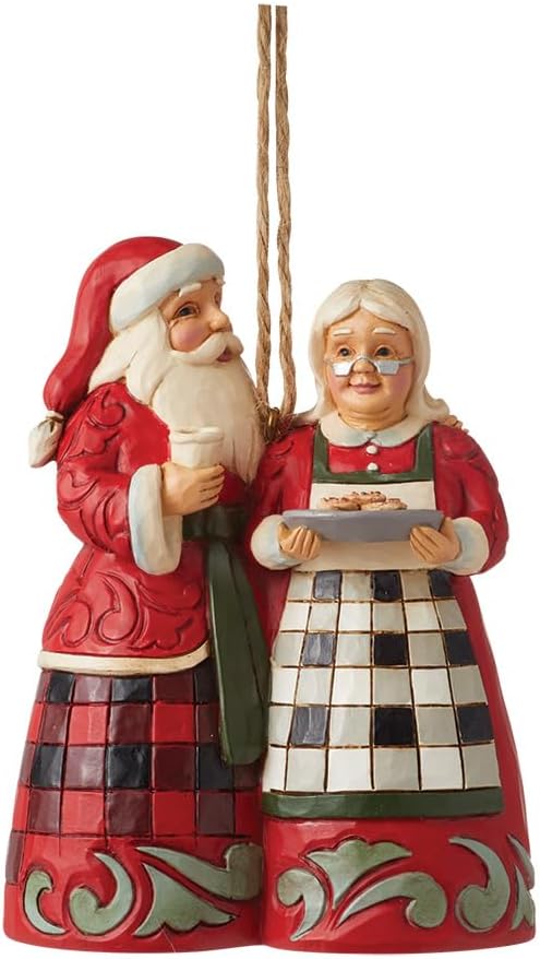 Enesco Jim Shore Heartwood Creek Highland Santa and Mrs. Claus Hanging Ornament, 3.82 Inch, Multicolor