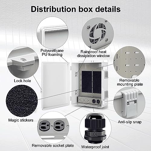 Image of Namunanee Outdoor Electrical Junction Box with High Power Outlet, 16 inch H* 12 inch L* 5.9 inch W, ABS Water Resistant Enclosure with Internal Mounting Panel & Hinged Cover.