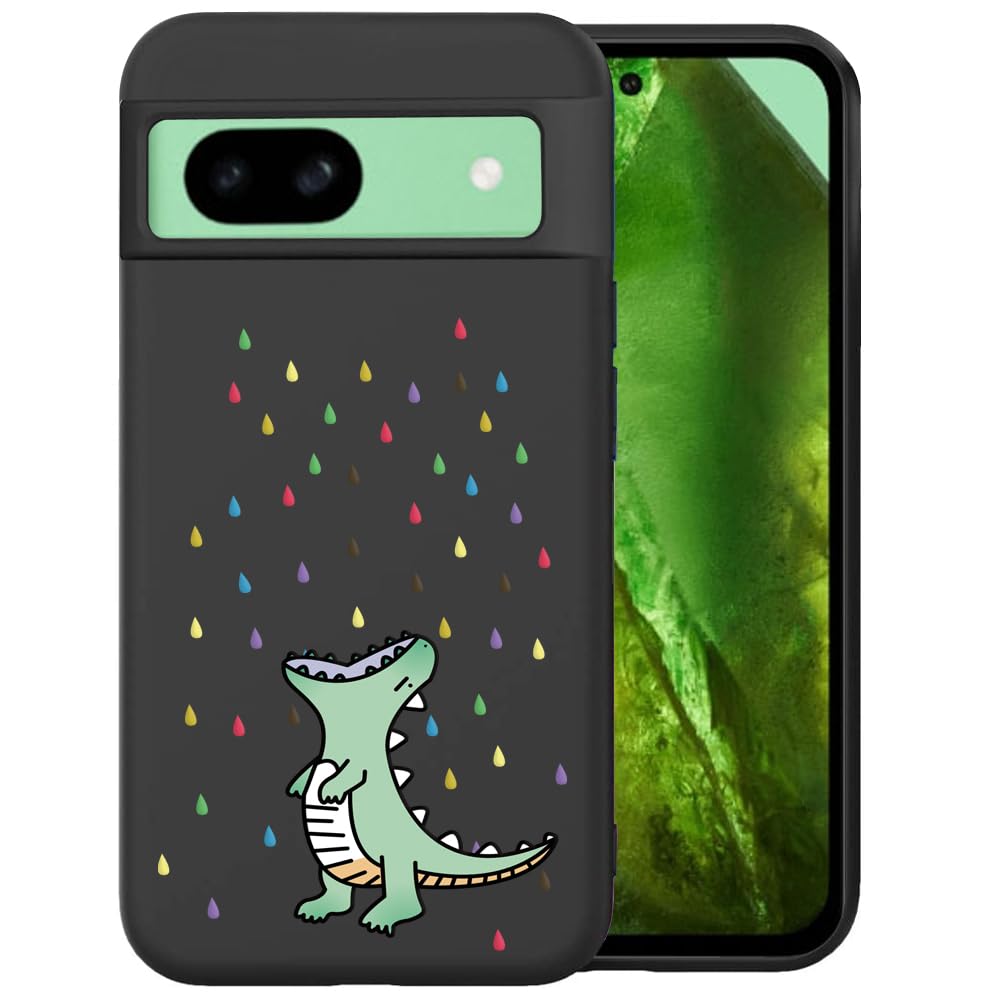 Unov Case Compatible with Pixel 8A 5G Case with Design Soft TPU Shock Absorption Slim Embossed Pattern Protective (Rainbow Dinosaur)