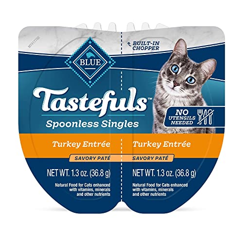 Image of Blue Buffalo Tastefuls Spoonless Singles Adult Pate Wet Cat Food, Turkey Entree, Perfectly Portioned Cups in (24) 2.6-oz Twin-Pack Trays
