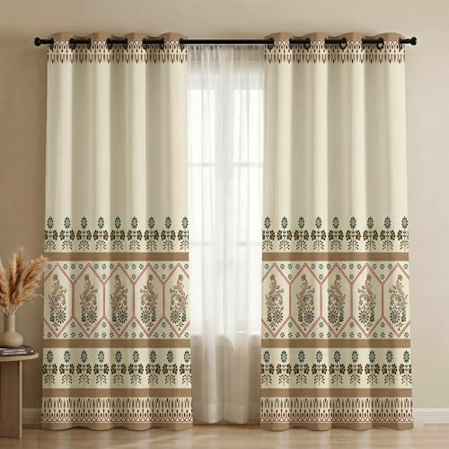 Image of VAS COLLECTIONS 100% Room Darkening Blackout Door Curtains Set of 2, 7 Feet (121 x 213 cm), Floral Design Long Curtains for Living Room & Bedroom, Thermal Insulated, Privacy Curtains (Ethnic Mocha)