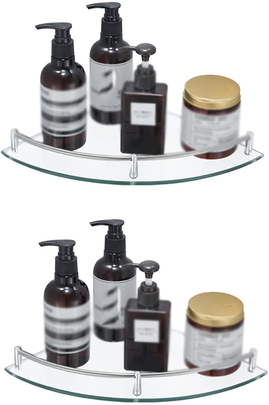 Paquete de 2 estantes de Vidrio esquinero para baño, Estante de Vidrio Templado Sector de Acero Inoxidable montado en la Pared, para baño, Dormitorio con guía