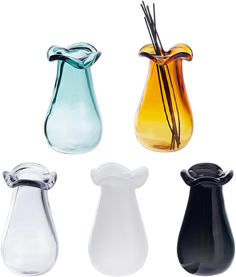 5Pcs Mini Flower Vase 1″ Miniature Glass Bud Vases Cat Whisker Vase for Micro Landscape Accessories Decorations Flowers Bud Succulent Holder Tiny Vase DIY Ornament Table Festival Decor