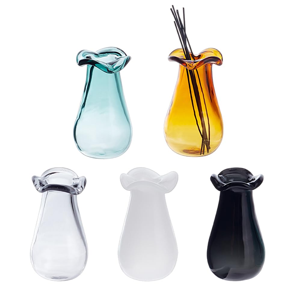 DELORIGIN 5 jarrones de flores mini de 27 mm, jarrones de cristal en miniatura, jarrón pequeño para accesorios de paisaje, decoración, pelo de gato, flores secas, brotes, soporte para suculentas