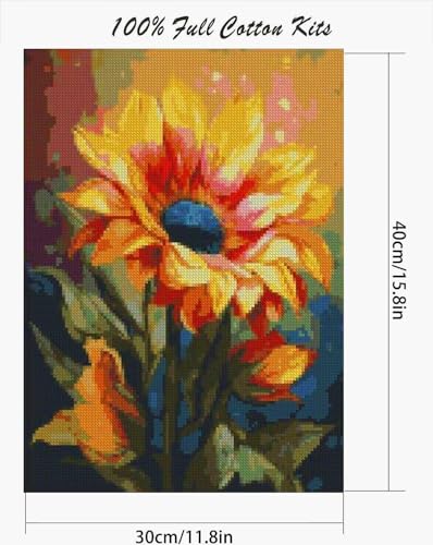 Image of MjhRcll Flowers Stamped Cross Stitch Kits,Daisy Embroidery Starter Kit for Beginners,Cross Stitch Kits for Adults 12x16 Inch