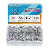 AUKENIEN 4 Values 80pcs BS1362 Fuse 3A 5A 10A 13A 240V 3 5 10 13 Amp 240 Volt Fuses Assorted Household UK 6.3x25 mm 0.248x0.984 Inch Ceramic Tube Fuses Assortment Kit for Mains Plug