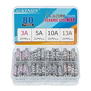 AUKENIEN 4 Values 80pcs BS1362 Fuse 3A 5A 10A 13A 240V 3 5 10 13 Amp 240 Volt Fuses Assorted Household UK 6.3×25 mm 0…