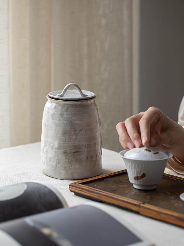 SONGCHAO Sugar Jar Ceramic Tea Container Retro Tea Can Chinese Coffee Powder Can Reusable Kitchen Storage Jar Sugar Jar Tea Canister (Color : A)