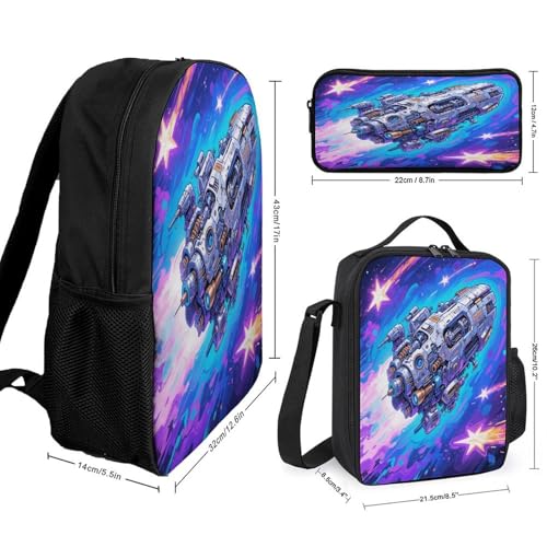 Spaceship 3pcs Lightweight Travel Backpack Printed Backpack With Lunch Pack Storage Box Case2