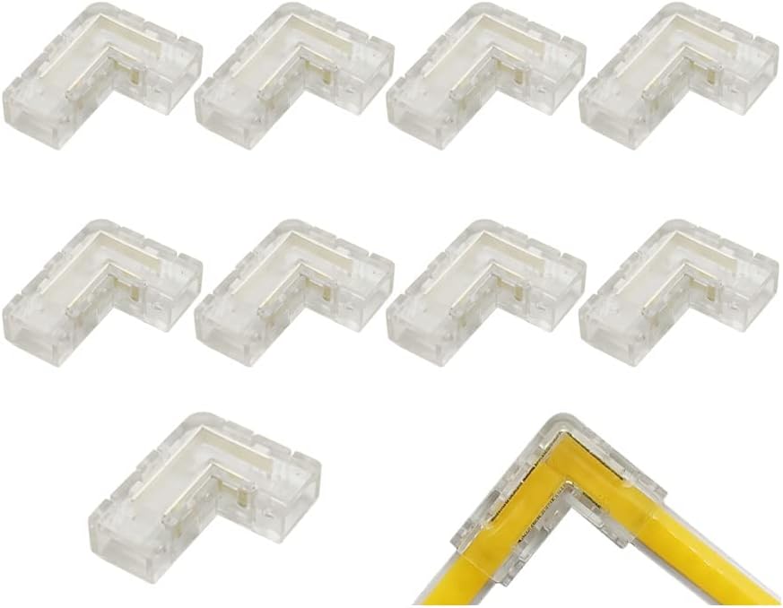 L Shape 5mm 2-Pin COB LED Strip Connectors Right Angle Corner Clips Solderless Adapter Extension for 12v Single Color LED Strip Lights