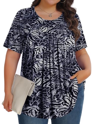 Image of Tencede Womens Plus Size Tops Tunic Short Sleeve Crew Neck Shirts Casual Soft Blouse 1X-5X