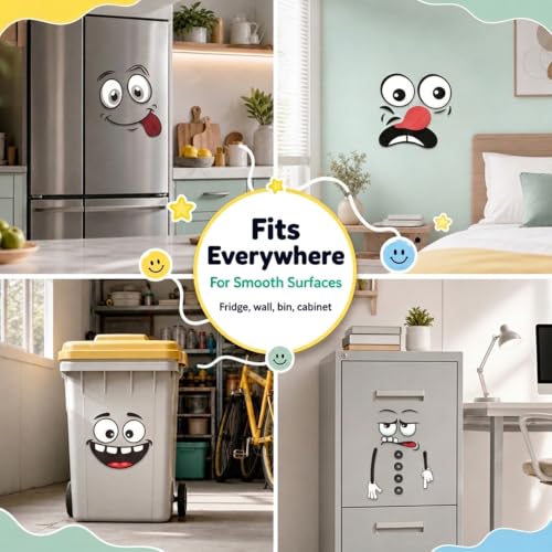 Image of 4Pcs Funny Trash Garbage Can Stickers-6.8in x 8.3in Cute Toilet Lid Decal Sticker,Adhesive Cartoon Expressions Sticker for Kitchen Fridge Bucket,Decorative Wall Stickers Indoor Outdoor,Type B