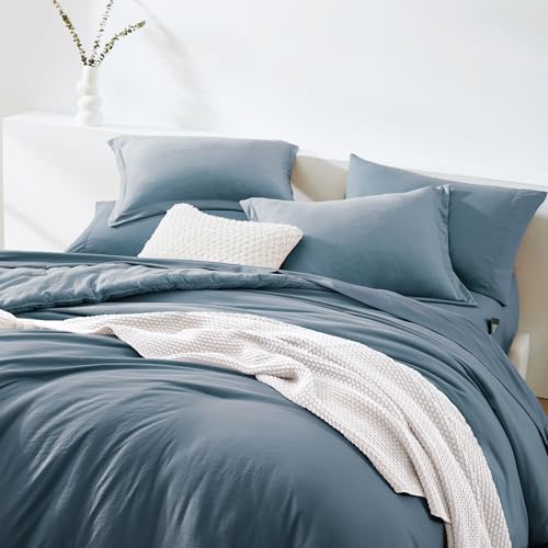 Image of Queen Comforter Set-7 Pieces Soft Prewashed Bed in a Bag Queen Bedding Sets | All Season Comforter with Sheets, Pillow Shams & Pillowcases,Oxford Blue