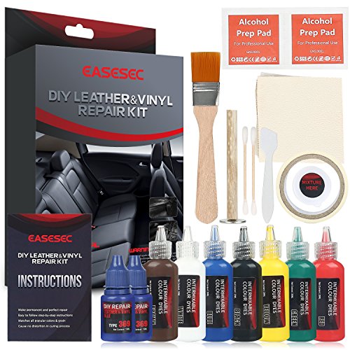 Leather Repair Kit，EASESEC 25 PCS Professional Vinyl Repair and Restoration Kit for Couches,Car Seats,Sofas,Handbags,2018 Upgrade Vinyl Pool Repair Kit.