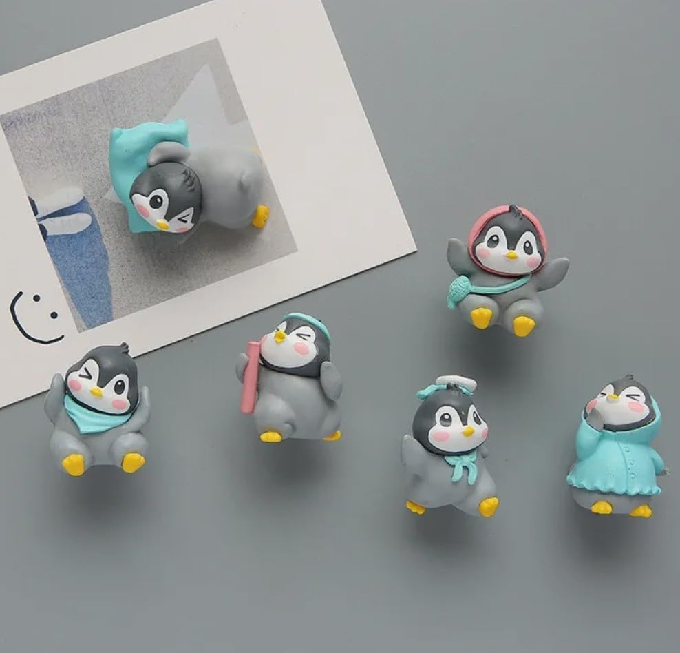 Image of Miniature Set for Home Decor, Deepawali Gift, Living Room, Figurines, Cake Decoration Items - Resin Car Dashboard Items (Multicolor) ((Penguin Miniature Set of 6))