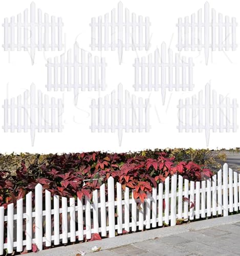 Image of Rushwak Garden Fence Outdoor (8 Panels - 10ft Total Running Length) Fence for Garden Fencing Plastic PVC Durable Easy Installation Decorative Picket Fence Border Edging for Lawn Pathway & Flower Beds