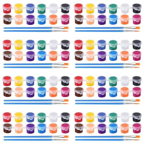 8 Pack Mini Acrylic Paint Set, 12 Colors Acrylic Paint Strips with 16 Brushes, Washable Paint for Kids & Adults Craft, 112 PCS Painting kit for Easter Eggs, Birthday, Party Favor, Classroom Art Gifts