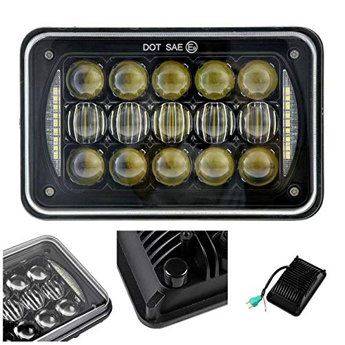 SXMA 48W 4x6 Zoll 5D LED Scheinwerfer rechteckige Ersatz mit DRL DOT genehmigt für H4651 H4652 H4656 H4666 H6545 LED Scheinwerfer Schwarz (1 Paar)