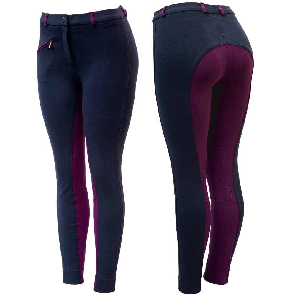 Astile Horse Riding Ladies Soft Stretchy JODPHURS/Jodhpurs JODS JODHPHURS (Navy/Purple, UK 18 (Waist 36''))