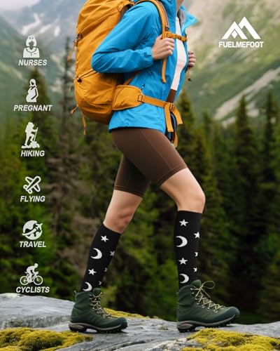 Image of FuelMeFoot 6 Pairs Compression Socks for Women & Men 15-20mmHg Graduated Support Knee High Socks for Nurses, Travel, Athletic