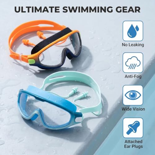 Image of Swim Goggles for Kids 6-12, Wide View Anti-Fog UV Protection No Leaking,Boys Girls Youth Swimming Goggles
