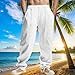 Men's Cotton Linen Pants Summer Fashion Solid Color Loose Comfy Plus Size Wide Leg Sweatpant Elastic Waist Trouser White Medium