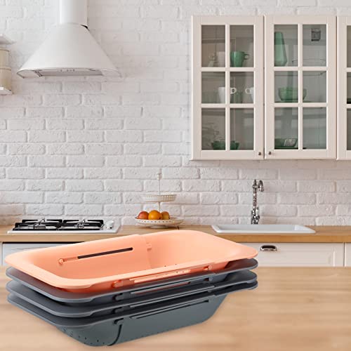 Roshtia 4 Pcs Over The Sink Colander Strainer Basket Collapsible Colander Extendable Kitchen Sink Strainer To Wash Vegetables Fruits Drain Pasta Noodle Food, 7.9" W X 14.2-19.4" L X 2.75" H, Pink Grey #TOP6
