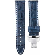Ewatchparts 22mm Leather Watch Band Strap Compatible With Bulova Accutron 63B139 96A108 96G175 Blue With White Stitching
