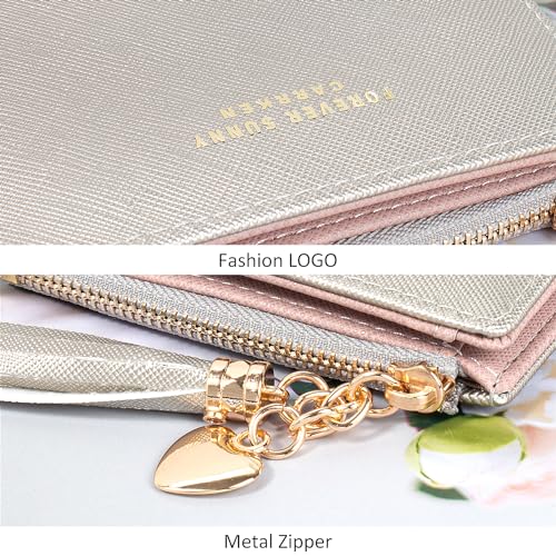 Image of KOTORA Womens Small Wallet Girls Tiny Slim Wallets Pretty Mini Card Holder Thin Short Zip Coin Purse with Love Pendant and Tassels (Silver)