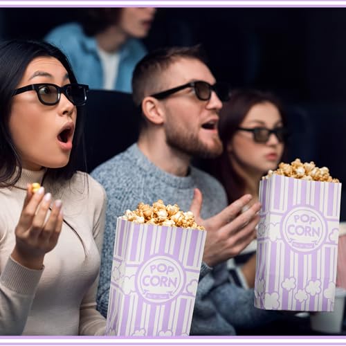Image of Leinuosen 200 Pcs Paper Popcorn Bags Bulk 2 oz Large Flat Bottom Boxes Disposable Container Sleeve Movie Night Popcorn Bucket for Retro Movie Themed Party Carnival Supplies (Light Purple)
