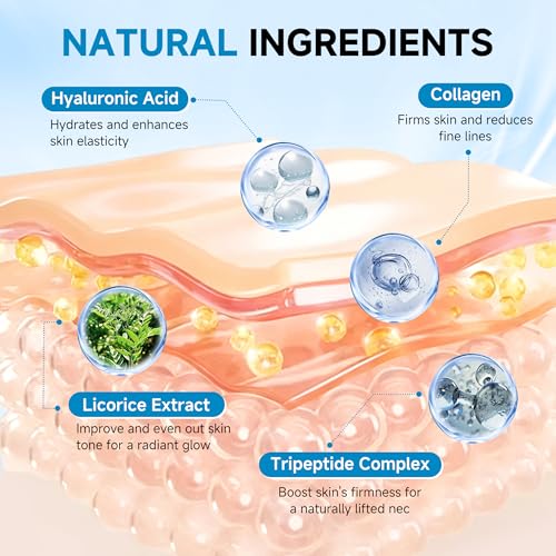 HONLINK Neck Mask 8PCS, Hydrolyzed Collagen Neck-Mask with Hyaluronic Acid & Peptide, Moisturizing Firming Masks for Crepey Skin, Helps Reduce Appearance of Fine Lines for Smoother & Gloss Skin