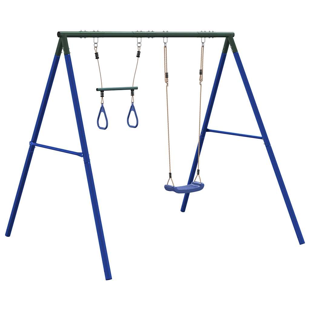 Juego de columpio con asiento y trapecio de acero lacado, 206 x 185 x 185 cm, para niños de 3 a 10 años, juguete de jardín para exteriores, promueve el movimiento y la motricidad en el jardín