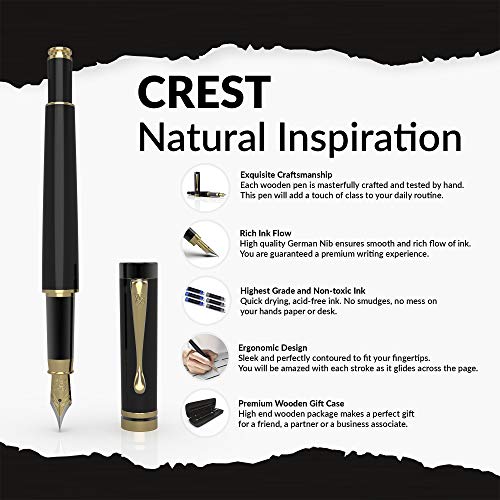 Wordsworth and Black's Calligraphy Pen - Luxury Wooden Bamboo Fountain Pen - Refillable Ink Converter-Smooth Ink Flow For Precision Writing, Journaling, Drawing (Black Wood, Gift Case [Medium Nib]) - Thumbnail 3