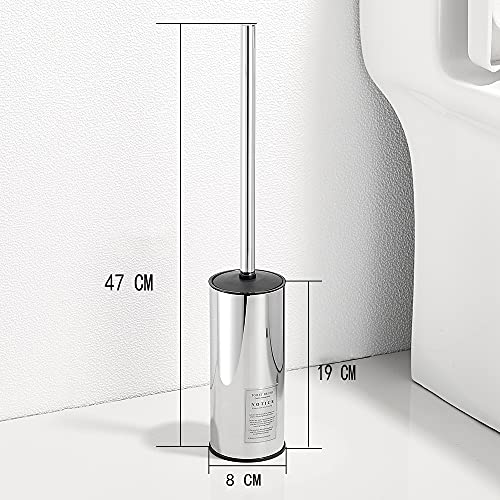 Image of Freestanding Toilet Brush Holder for bathrooms 304 Stainless Steel Toilet Brush Stand Round Storage and Organization Rust Resistant 18-inch high Polished Chrome Finished