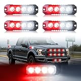 Raryloy 4-LED Ultra Slim Surface Mount Strobe Lights for Trucks Car Vehicle Mini Grille Flashing Light Head Emergency Hazard Warning Grill LampFor 4pcs Sync Feature (Red&White)