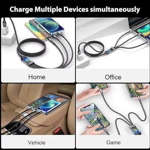 INDOTEAM Multi Charger Cable 1.2m – 3 in 1 USB Fast Charging Cables + Data Transfer – Durable Nylon Braided Phone Chargers Cord - Multi USB Charger Cables – Type C MicroUSB and iPhone Connectors