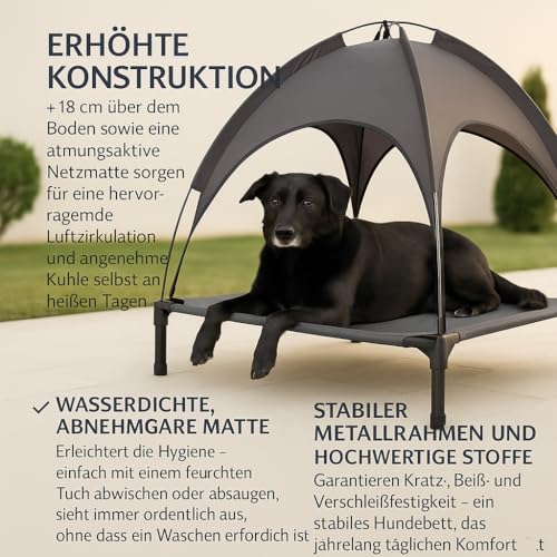 Purlov Hundeliege Outdoor mit Dach XXL - Hundebett Outdoor mit UV-Schutz, wasserfester Matte & Tragetasche – ideal für Garten, Balkon, Camping & Strand 25428
