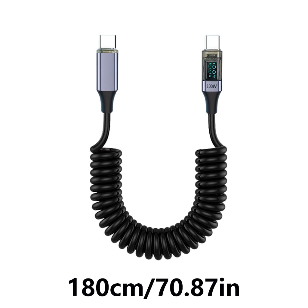 Intelligent Display USB C PD100W Quick Charging Cable with Extendable Spring Wire for Multiple Gadgets image 5